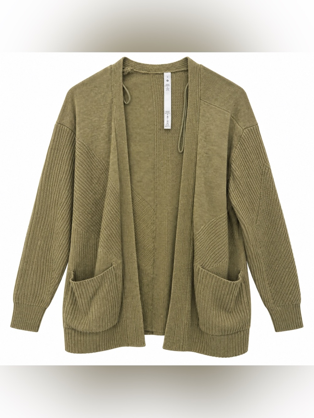 Lululemon Women’s Size 8 Olive Green Pima Cotton Wool Open Front Cardigan